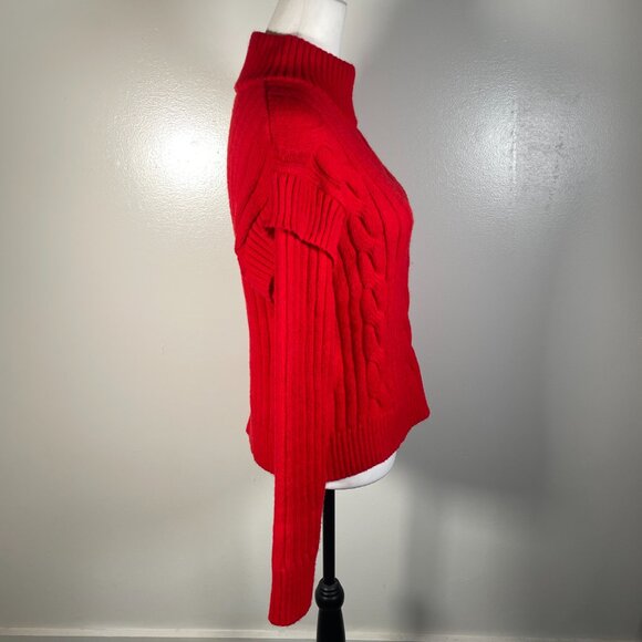 Time & Tru Red High Mock Neck Cable Knit Front Long Sleeve Pullover Sweater M - Picture 10 of 13